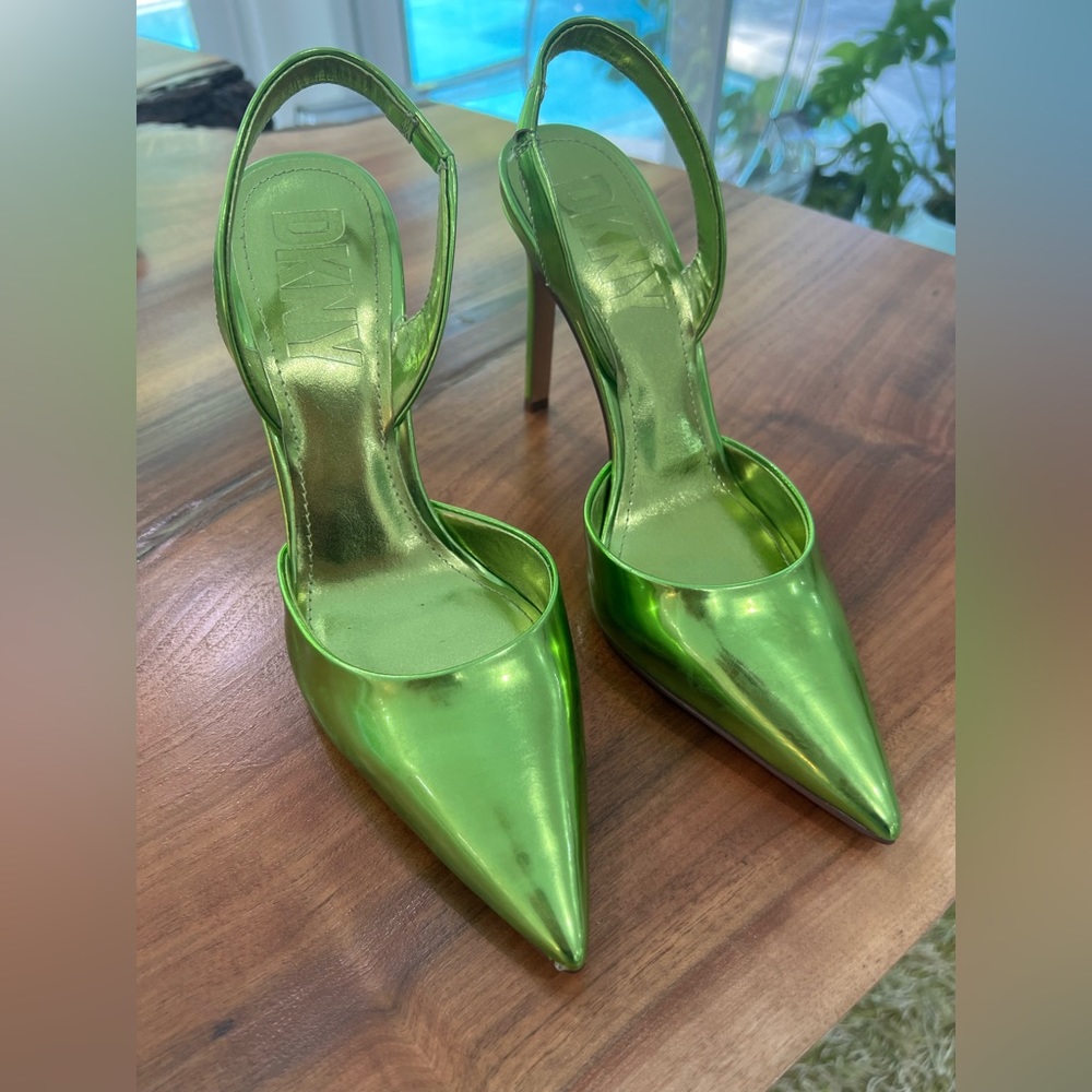 DKNY Stiletto Slingbacks Macia Electric Lime Metallic
